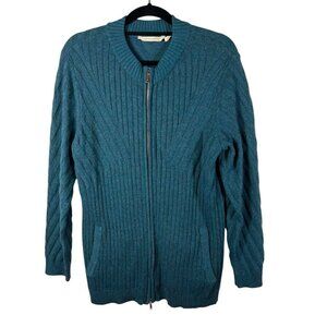 Soft Surroundings Vieux Carre Sweater Zipper Cardigan Womens Sz L Blue Pockets